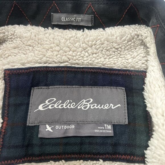 Eddie Bauer Work Jacket Coat  Shacket Green Blue Plaid Sherpa Size Tall Medium - Picture 7 of 14